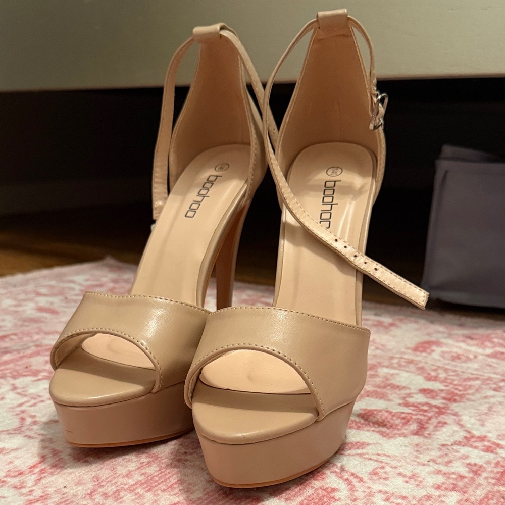 Boohoo Nude Ankle Strap Platform Heels
